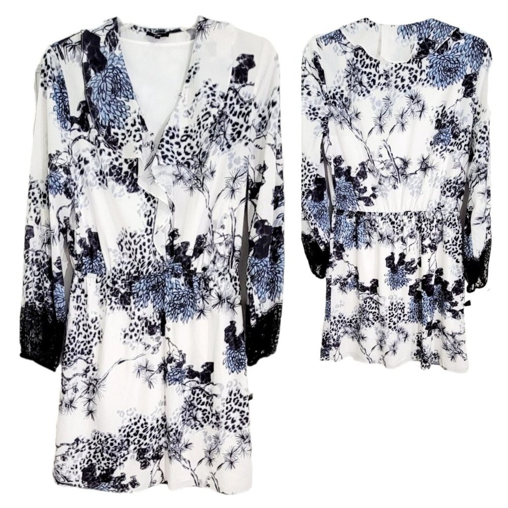 Kobi Women's Dress Silk Lace A-Line Long Sleeve Lined Floral White Size Large